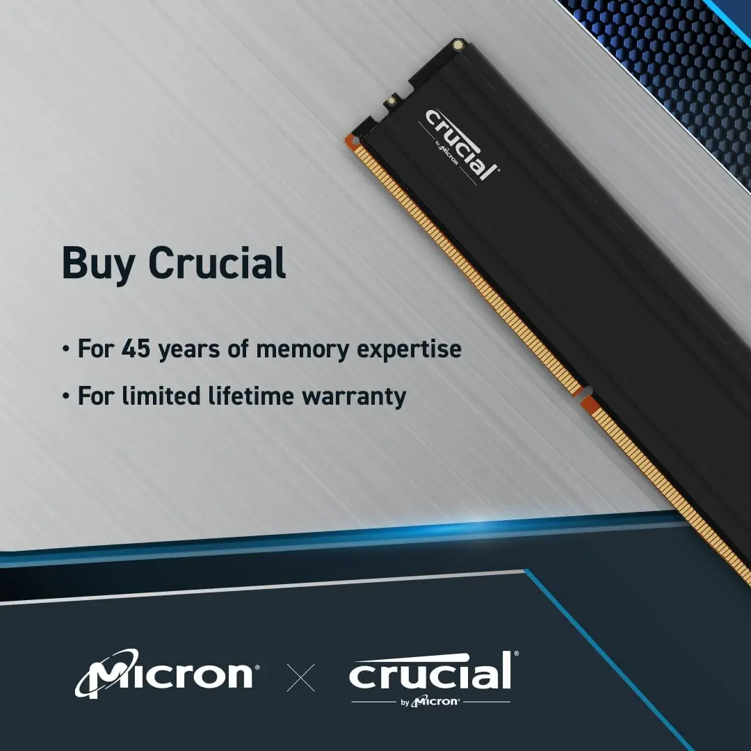 Crucial Pro RAM 32GB Kit (2x16G) 48GB (2X24G) 64GB(2x32G) DDR5 5600MT/s (or 5200MT/s or 4800MT/s) Desktop Memory Gaming 16G 24G desktop ram memory desktop memory