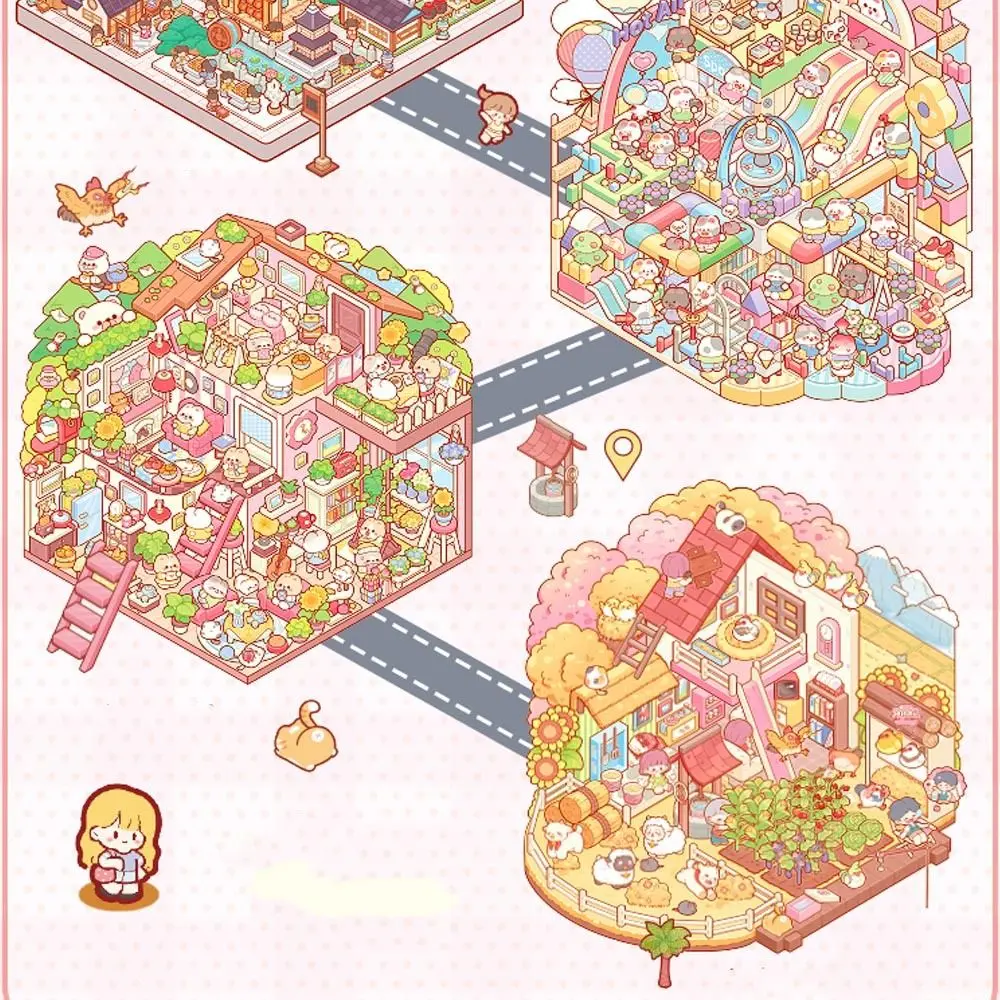 Kawaii PET Miniature Scene Collection Cartoon Visual Stacking 3D Pocket Cabin Scene Stickers 3D DIY Landscape Sticker Book Kids