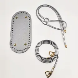 DIY Purse Making Kit with Chain, PU Leather Bucket Bag Base & Shoulder Strap - Craft Your Own Crochet Handbag Accessories Set (3 Pieces) (3Pcs Silver Oval)