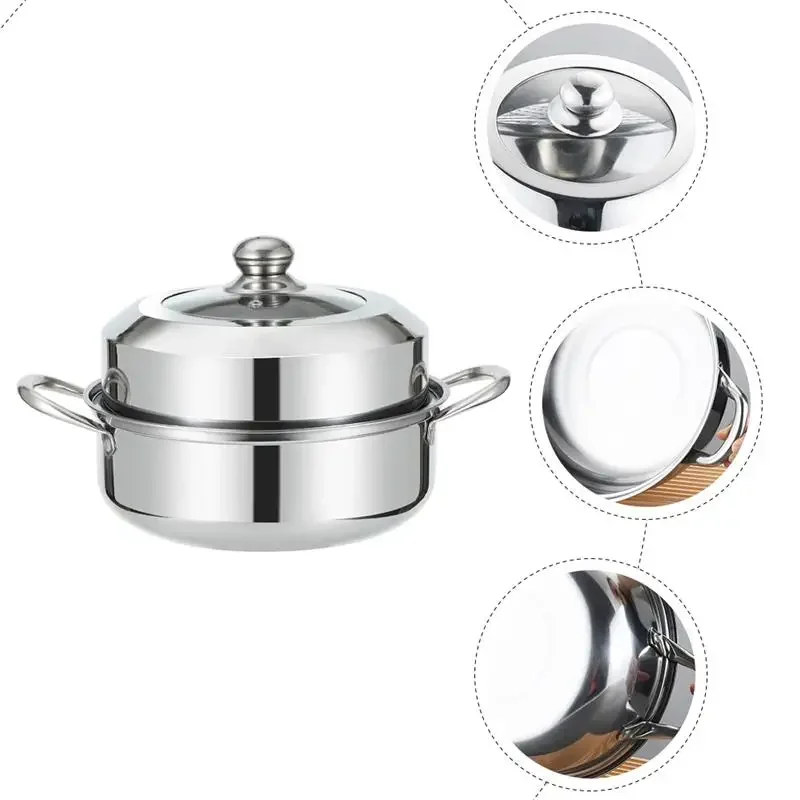 28cm Stainless Steel Two Layer Thick Steamer Pot Soup Steam Pot Universal Cooking Pots 1 Set For Induction Cooker Gas Stove