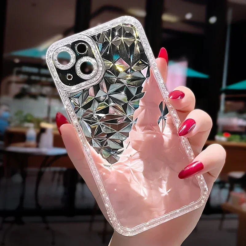 thumbnail image 1 of Funda de teléfono con patrón de diamantes con purpurina de cristal para iPhone 15, 14, 13, 12, 11 Pro Max, X, XR, XS Max, transparente, a prueba de golpes, suave, 1 of 4