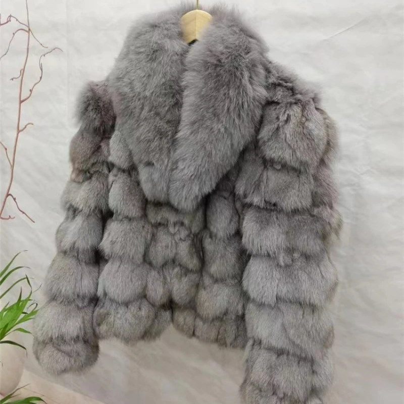 Hot Sale New Winter Women 100% Natural Fur Jacket Fox Fur Collar