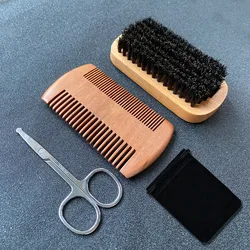 Deluxe Beard Grooming Kit with Brush, Comb, Scissors, and Storage Bag (3pcs)