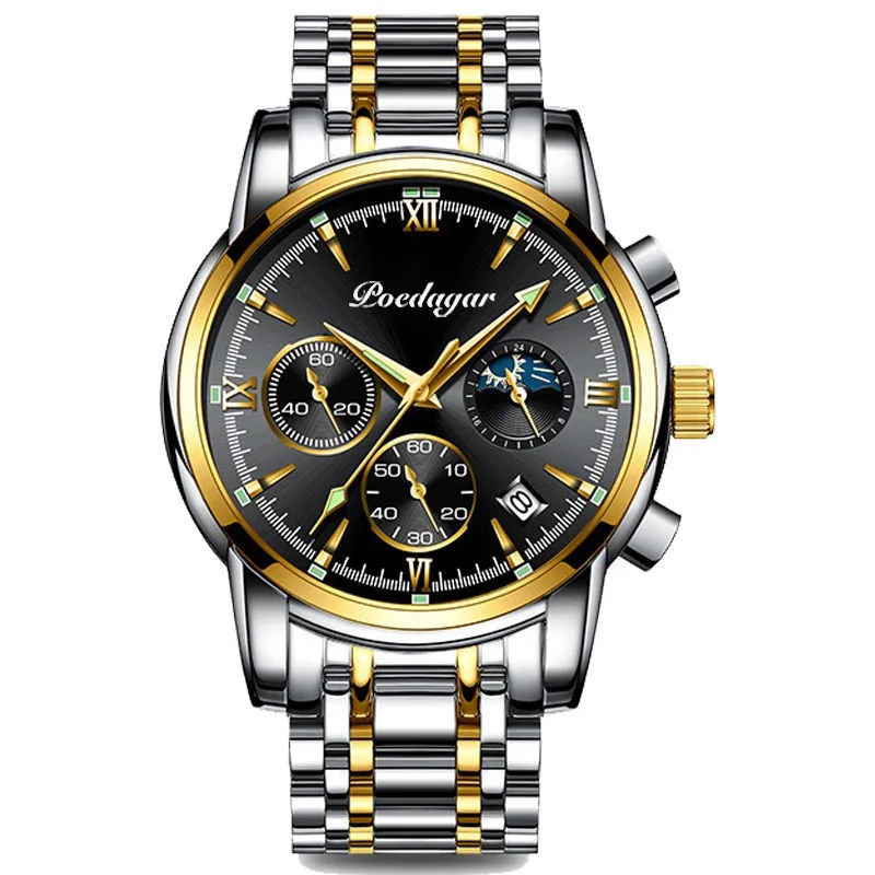 Reloj Pulsera Poedagar Cuero Hombre Cronógrafo Fechero Marrón OEM