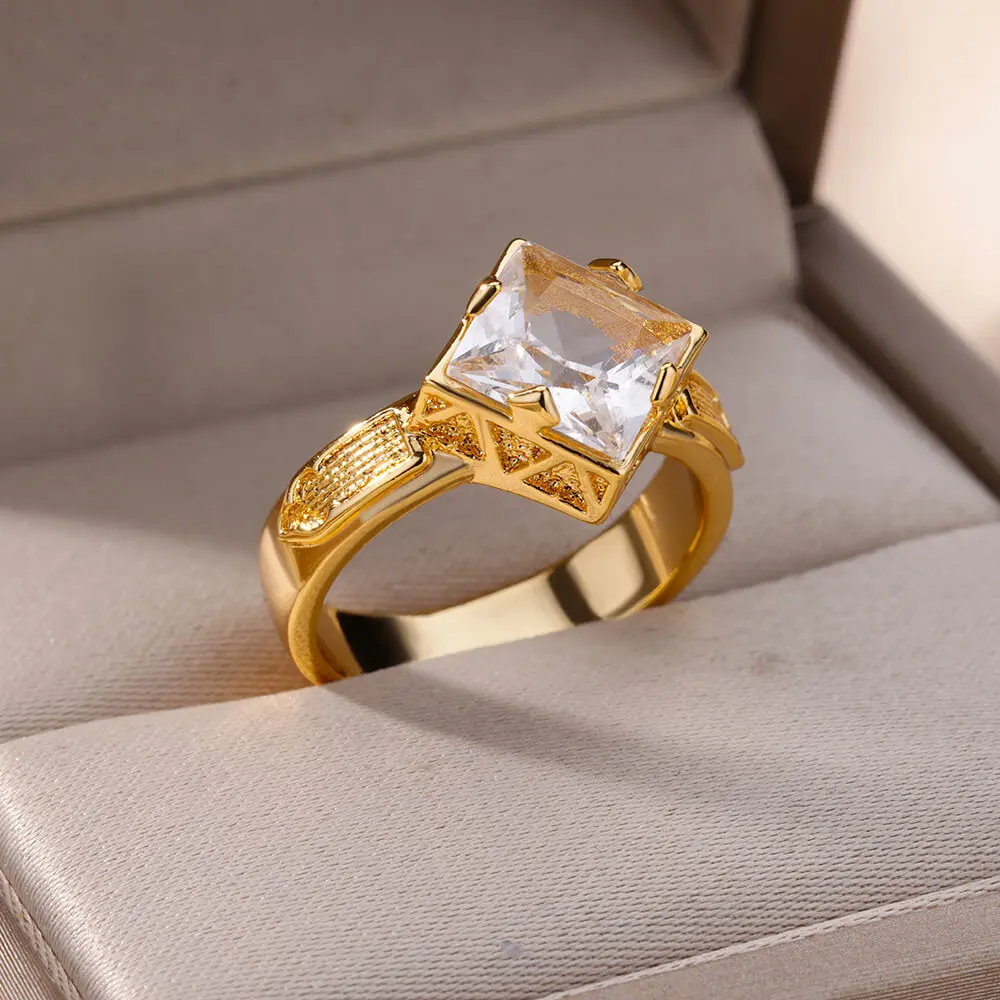 Anéis de pedra de zircônia quadrada para mulheres luxo romântico anel de  aço inoxidável 2024 tendência casal jóias de casamento freeshipping anillos  - AliExpress, image size:1000x1000