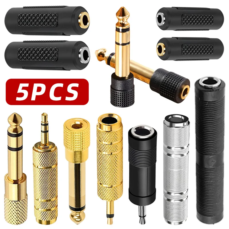 5Pcs 3.5mm 6.35mm Stereo Mono Plug To 3.5mm 6.5mm Audio Jack Connector Adapter Converter for Speaker 1