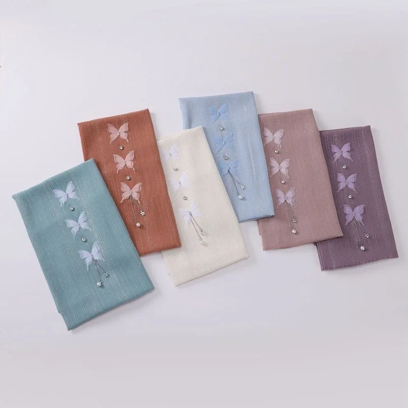 5PCS Wholesale Muslim Womens Hijabs Fashion Elegance Chiffon Shawl Gorgeous Appliques Headscarf Islamic Festival Party Scarf 679