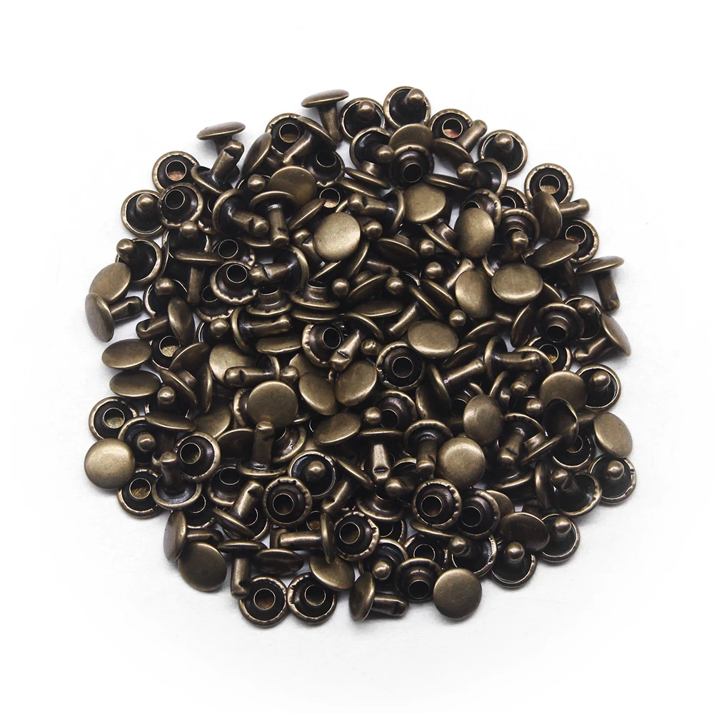 Brass Metal Double Cap Rivets for Leather Craft and DIY Accessories (100 Sets)