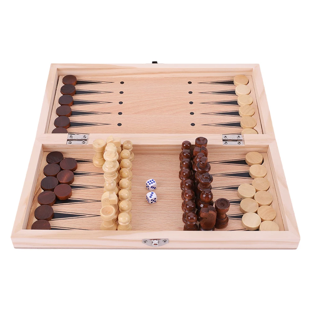 29x29cm 3 in 1 Chess Chekers Backgammon Wooden Set Foldable Board for Kids Adults wooden chess foldable chess board folding chess board