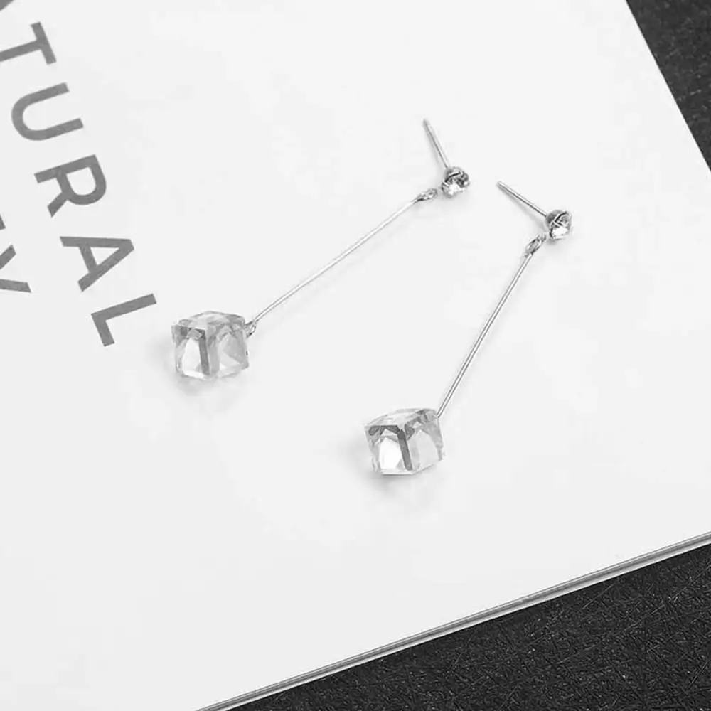 Multicolor Long Drop Cube Crystal Jewelry Dangle Earrings With Stones