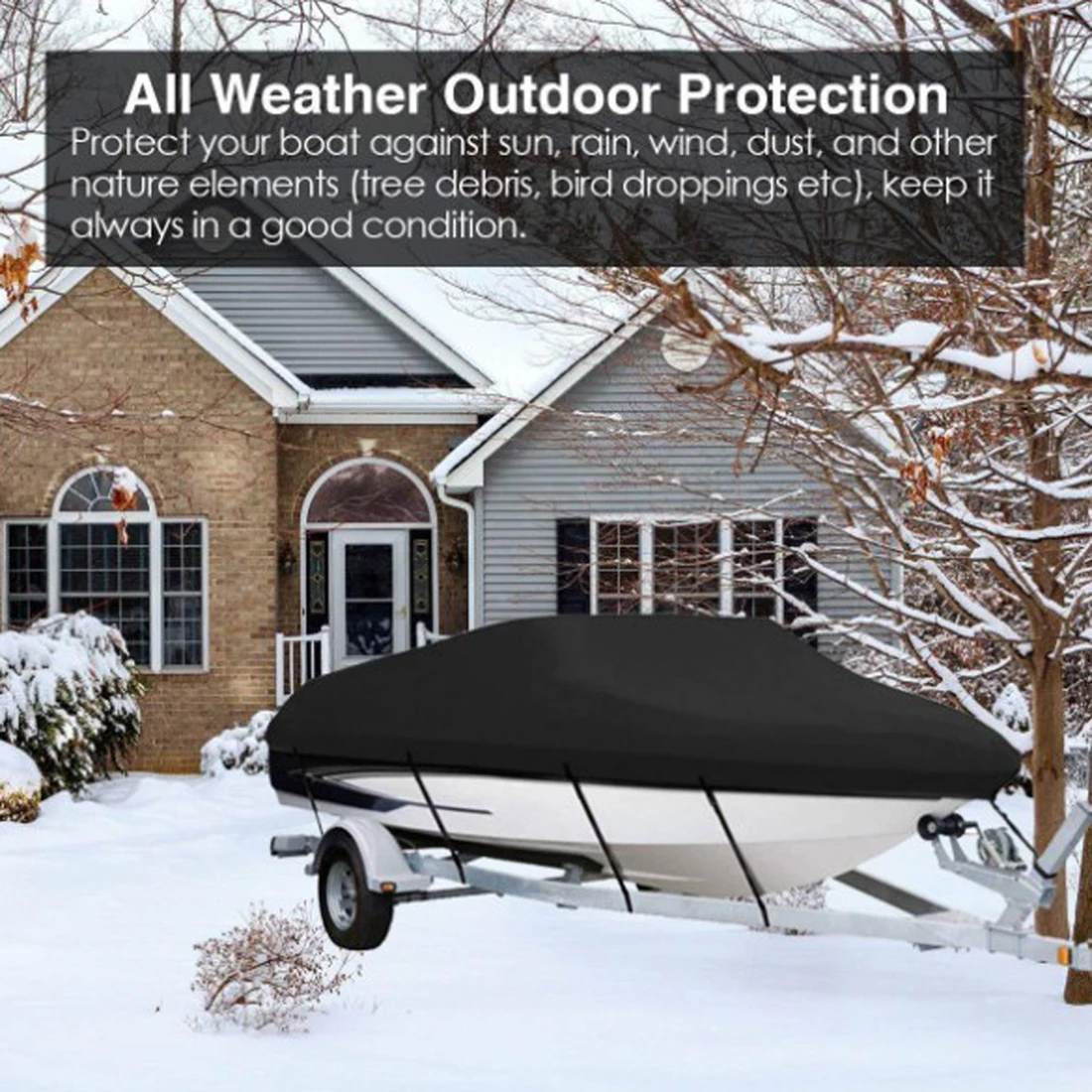 210D Boat Cover 11-22ft Fabric Trailerable Yacht Marine V-shape Canvas Boat Covers Anti-UV Waterproof Fishing Cover Tent