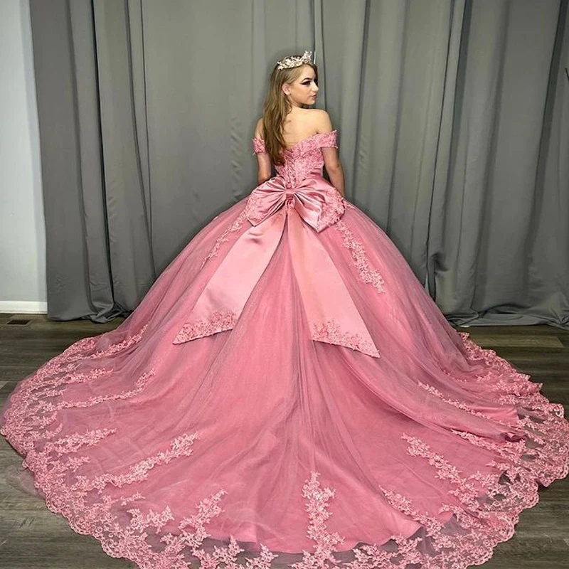 

ANGELSBRIDEP розовые платья Quinceanera милые 16 Бальные платья с открытыми плечами кружевные аппликации элегантные стильные платья принцессы