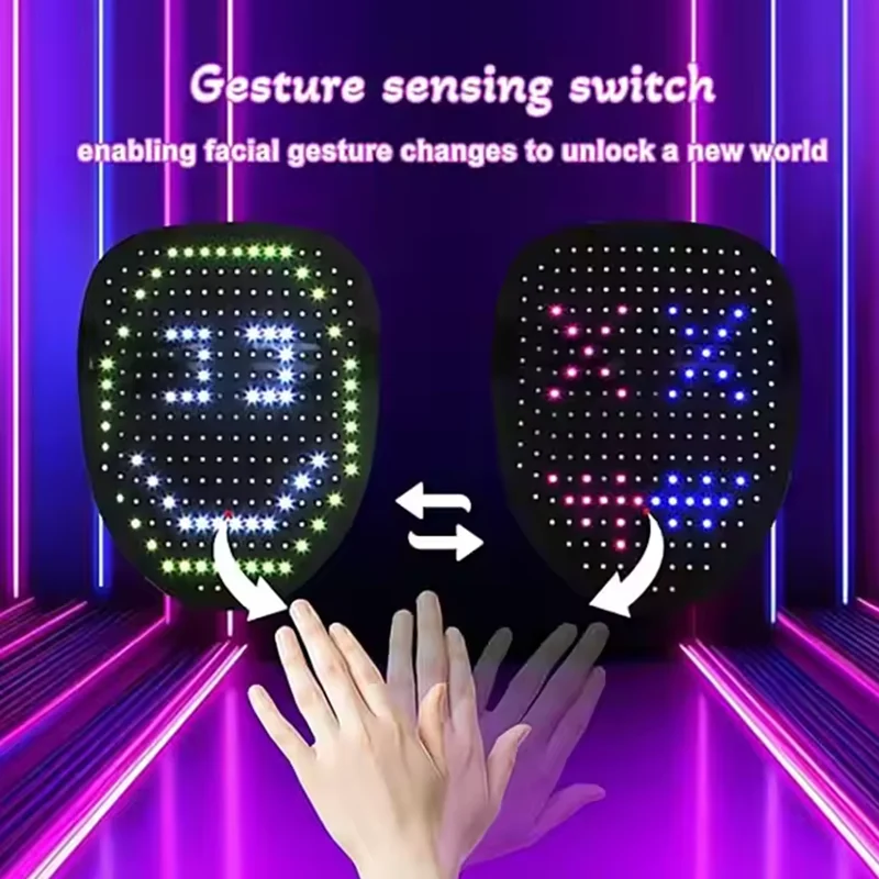 LED Mask with Gesture Sensing Light up Face Transforming Halloween Mask for Kids Men Women Costume Cosplay Party