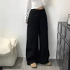 Black Wide Leg Workwear Jeans Women's High Waist Loose Slim Straight American Design Spring Autumn New Style Casual Trousers