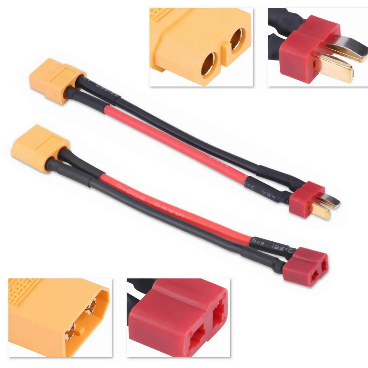 Adaptateur XT60 vers Deans T-Plug pour batterie Lipo RC 14AWG