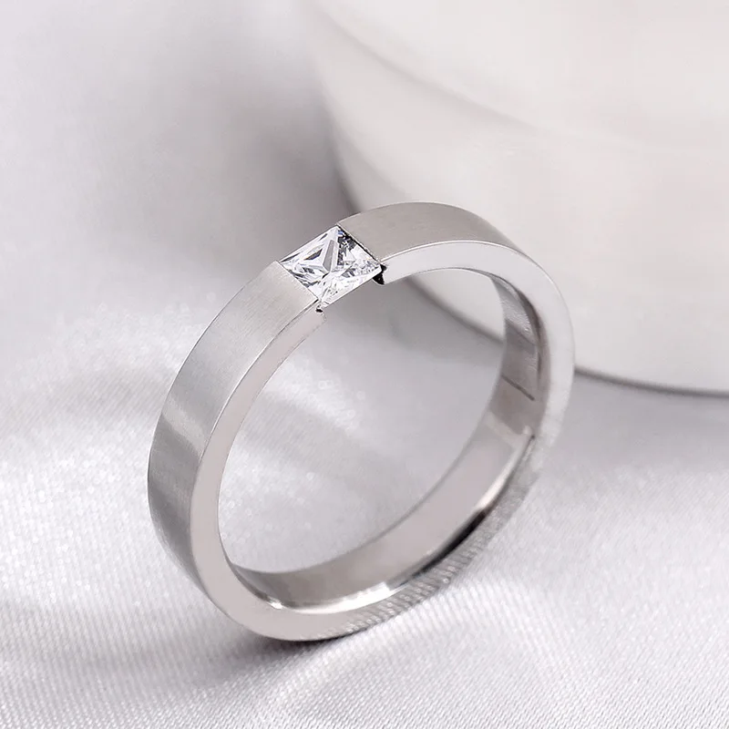 Titanium Steel Rings Titanium Steel Rings Women Minimalist Silver Color Zircon Ring Men Fashion Jewelry Frosted Scratched Free KBR180