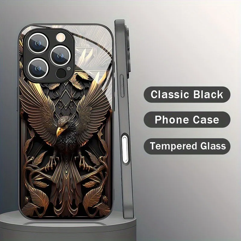 Luxury Eagle Pattern Glass & Silicone Phone Case