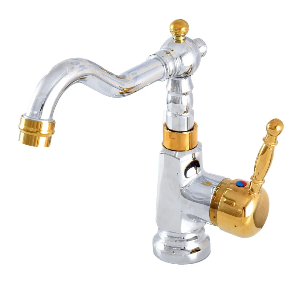 

Chrome Gold Brass Bathroom Basin Faucet Vessel Sink Mixer Taps Swivel Spout Cold & Hot Water Faucets tsf803