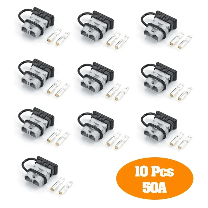 

10 Pcs 50A Plug Connectors For Anderson Style With Dust Cap Cover Lips Silver plated Solid Copper Terminals Plug