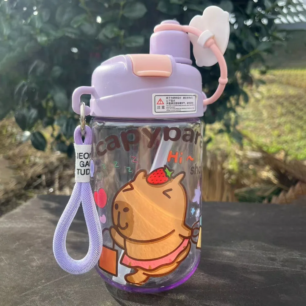 대용량 카피바라 물병 PP 빨대 투명 600ML 이중 음용컵 PC 누수 방지 휴대용 물병 차