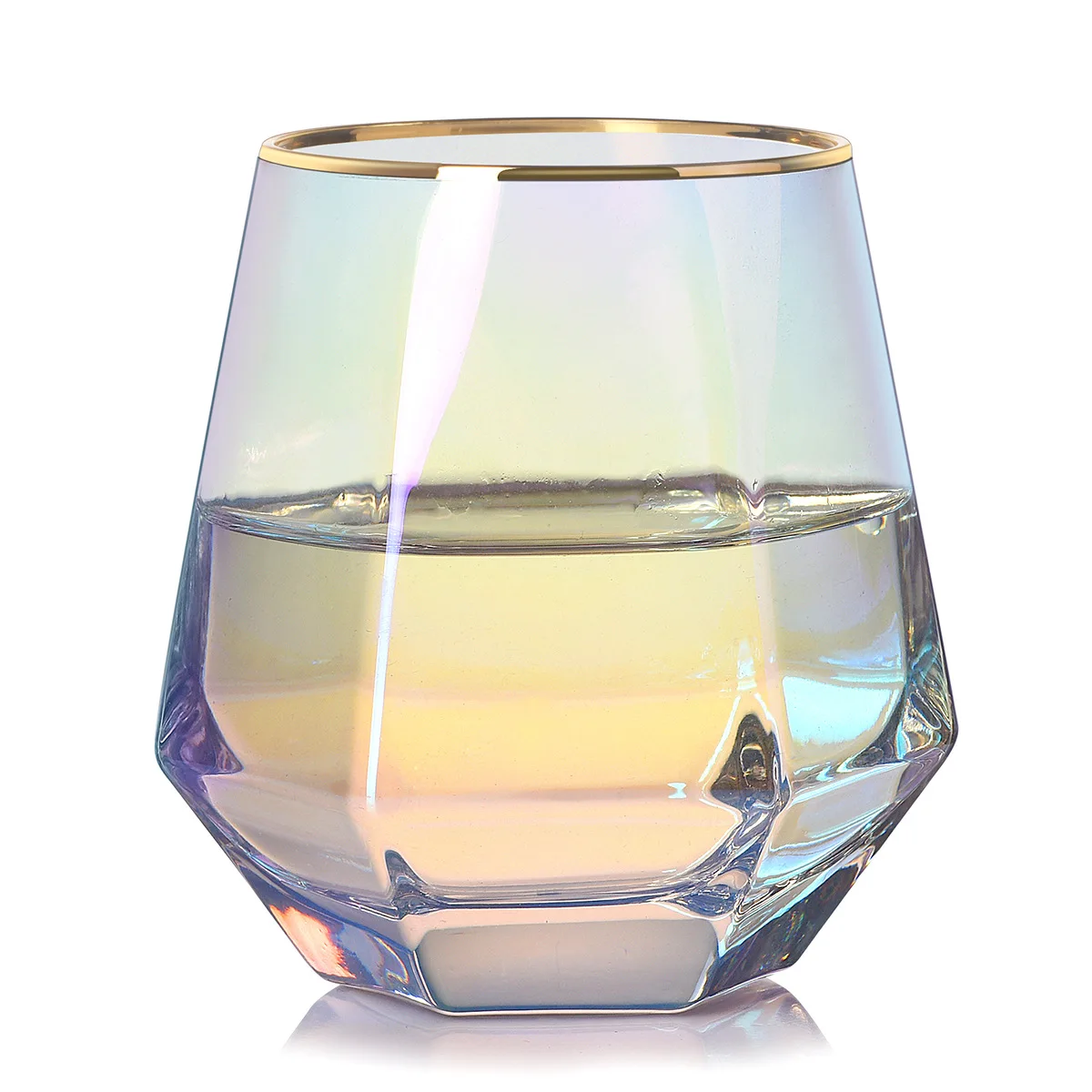 Diamond Shape Whiskey Glass Cup, Tumblers Water Glasses, Tumbler Cups with Gold Rim, Nordic Style, Factory , 280ml, 1 P