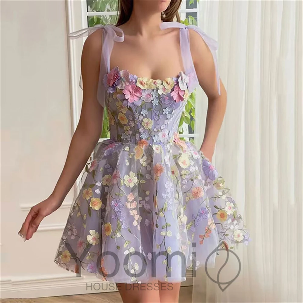 

Evening Dresses Yoomi Women 2024 Formal Party GownsSquare Collar with Flower Short Length Prom Dresses Arabia