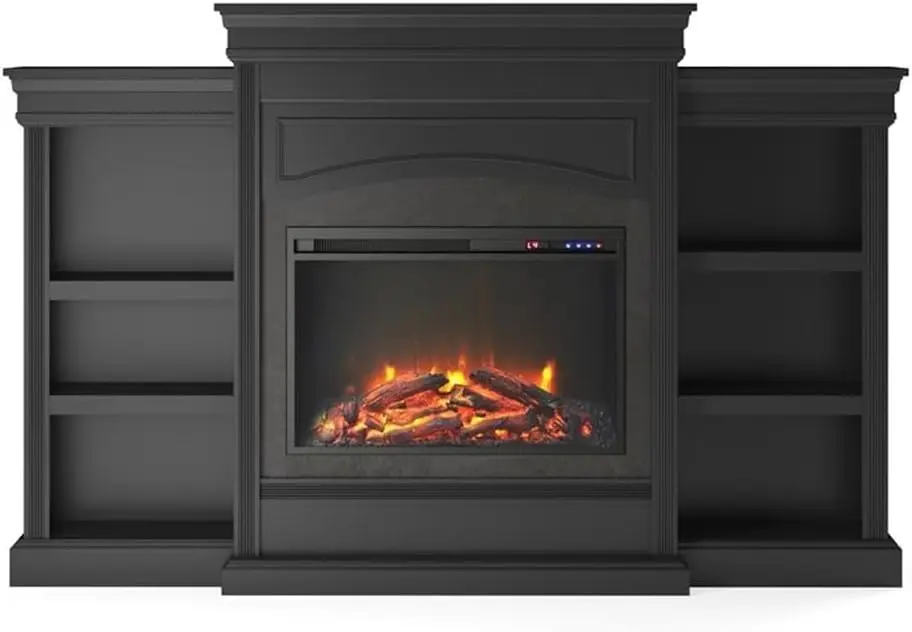 69 Inch Electric Fireplace with Mantel, Shelves, Replaceable Fireplace Insert Heater, Remote Control, Time