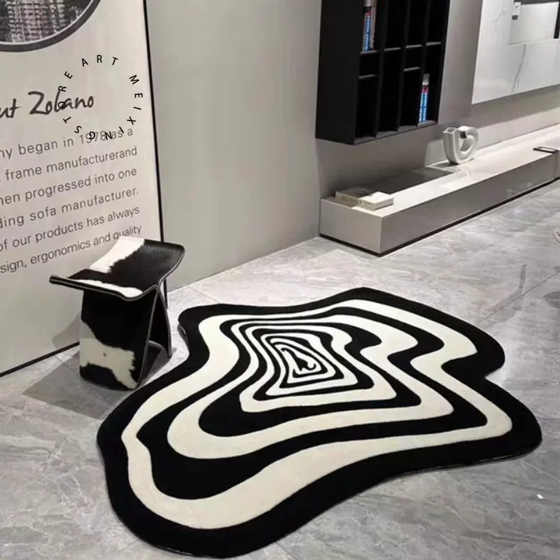 Creative Carpets Fot Living Room Black White Striped Home Decoration Bedroom Rug Fluffy Plush Children's Play Mat Large Area Mat 2