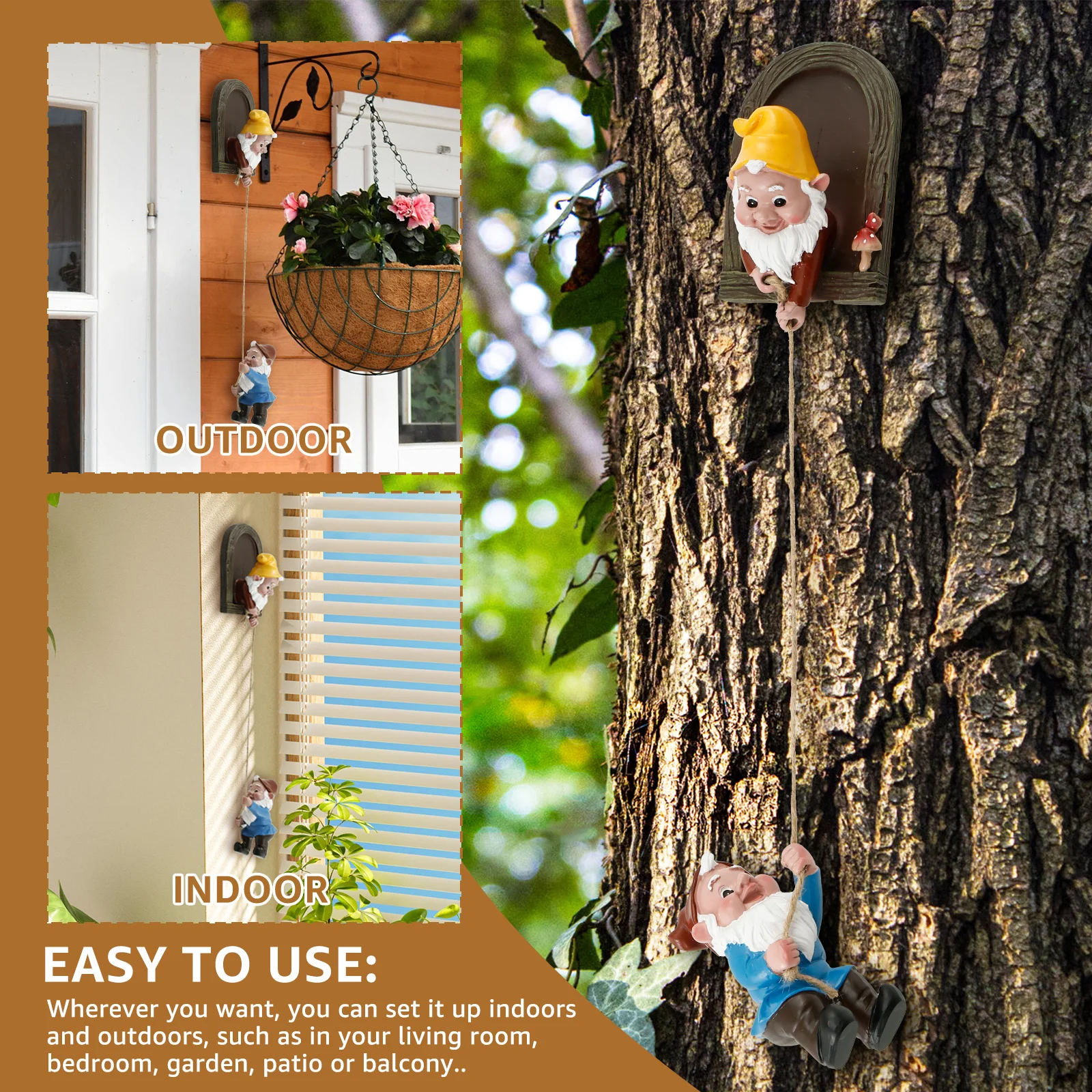 Mini Garden Gnome Statue Resin Climbing Gnomes Tree Face Decor Outdoor Lawn Creative Gnome Statue Home Decoration Accessories