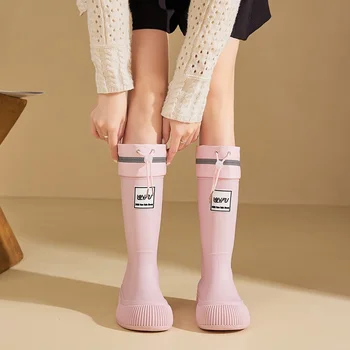 사계절을위한 여성용 방수 장화 미끄럼 방지 부드러운 바닥 편안한 비 착용 장화 야외 주방 고무 신발 여성