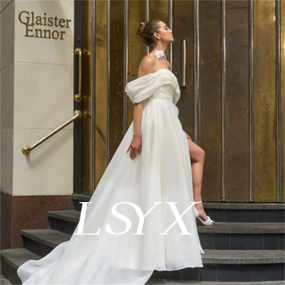 LSYX-Robe de Mariée Trapèze en Organza à Plis Décolorés, Perlée, Fermeture Éclair, Longueur au Sol, Fente Latérale Haute, pour Patients, MSDE Personnalisé