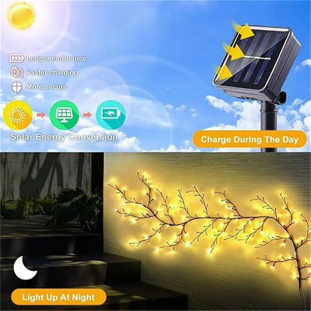 96 LEDS Solar Willow Vine Light Outdoor Waterproof String Fairy Light 8 Lighting Modes For Wall Balcony Garden DIY Decorations 3