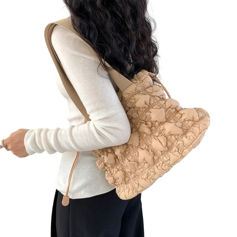 Stylish Large Capacity Tote Bag for Women Quilted Nylon Shoulder Bags Underarm Handbag