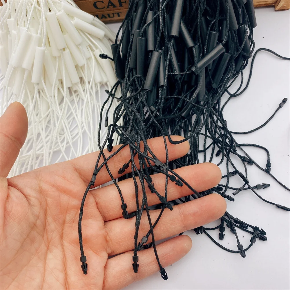 980pcs/lot Length: 25cm Waxed cord Hang Tag Nylon String Snap Lock Pin Loop Fastener Ties suspender for clothes tag/garment