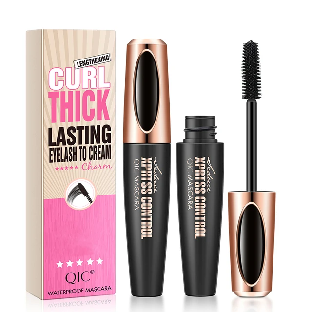 4D Mascara Lengthening Waterproof Eyelashes Eye Mascara Black Volume With Silk Fibers Brush Eyelash Makeup Tool Cosmetics 1Pcs