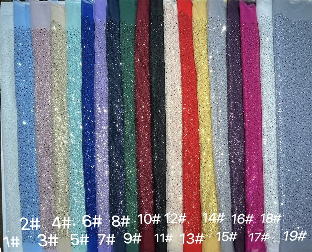 African Lace Fabric Beaded Lace Material French Sequins Nigerian Embroidery Bridal Mesh Fabric For Sewing