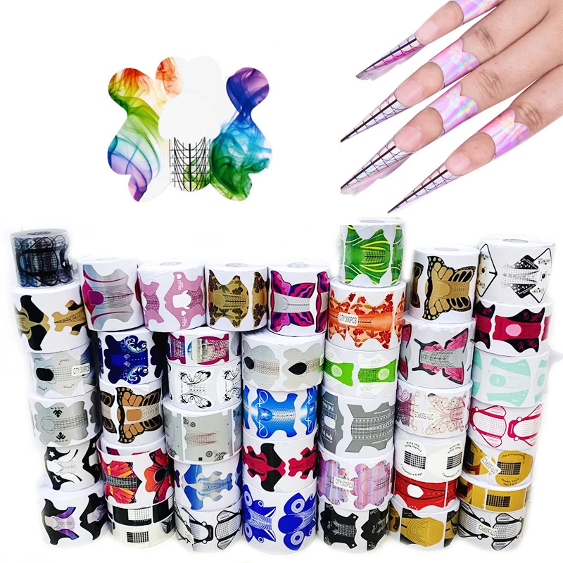 100 Pcs/Lot French Nail Form Tips Nail Extension Art Tools 39 Designs Acrylic Curve False Nails Art DIY Guide Forms Manicure Set 16 pcs holographic gradient nail foil set laser marble shell manicure diy tips nail art transfer sticker