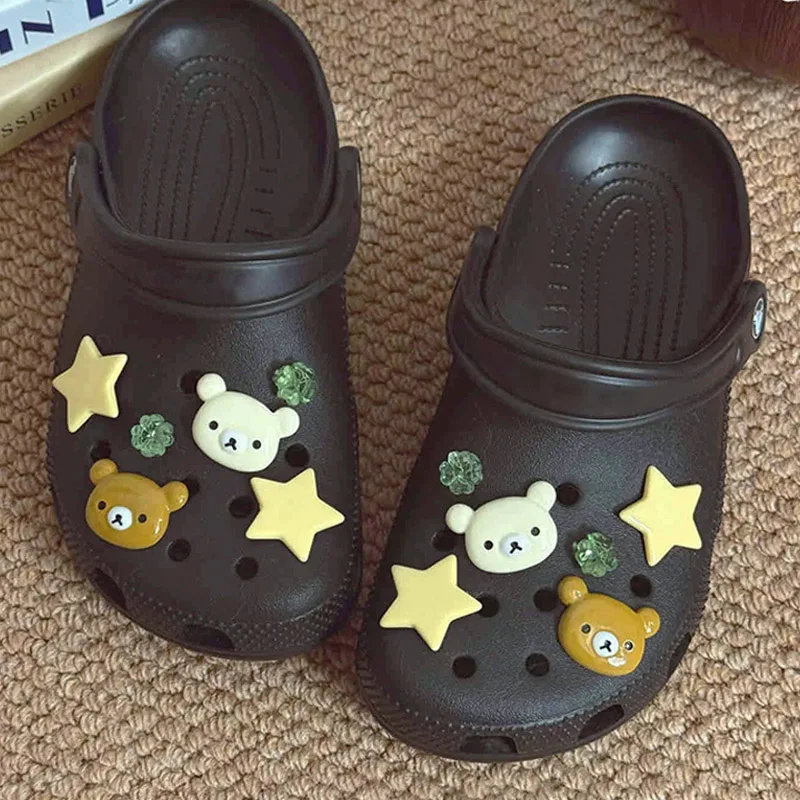 귀여운 별곰 신발 장식 클로그 액세서리 DIY 슬라이드 샌들 슬리퍼 정원 신발 장식 버클 핀 소년 소녀 선물