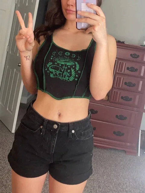 Gothic Grunge Print Crop Tank Top