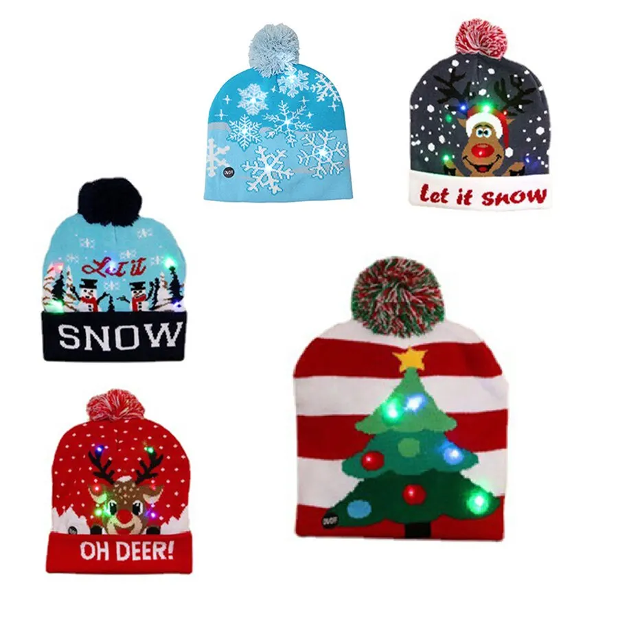 LED Christmas Knitted Hat Light Up Xmas Beanie Cap Unisex Winter Beanie Sweater Hat with Colorful LEDs for Christmas New Year