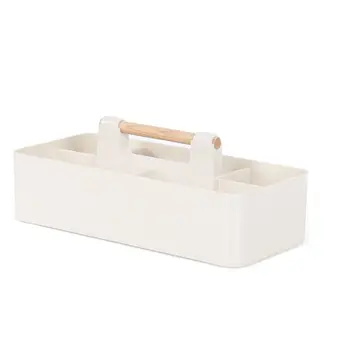 Organizer da Scrivania Multi-Scomparto con Manico in Legno, Cestini Divisi Impilabili, Contenitore Portatile in Plastica per Trucchi