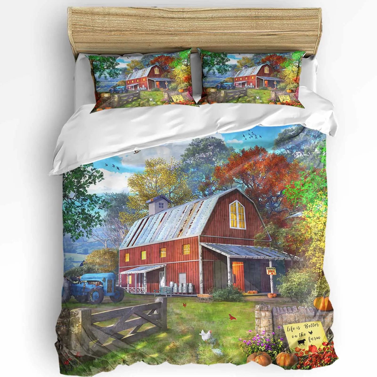 

Farm Life Barn Retro Truck Rustic Duvet Cover with Pillow Case Custom 3pcs Bedding Set Quilt Cover Double Bed Home Textile