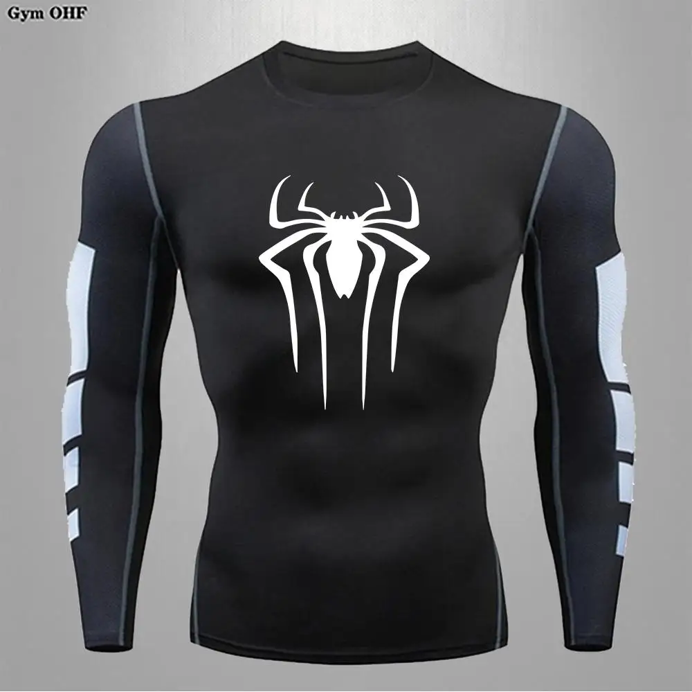 스파이더 남성용 야외 스포츠 티셔츠 피트니스 체육관 조깅 달리기 종합 전투 압축 빠른 건조 러쉬 가드