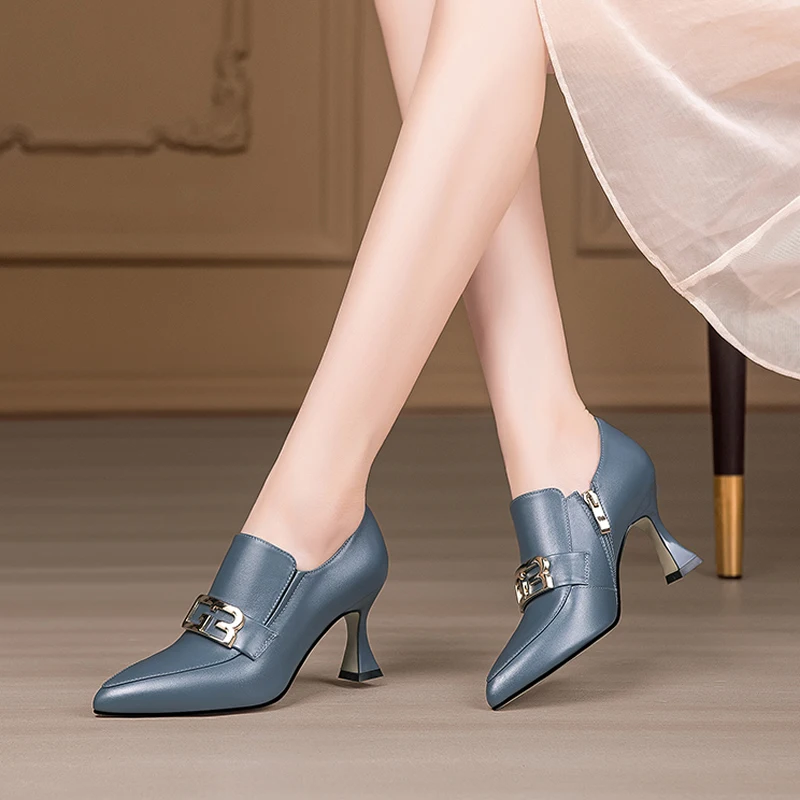 Pointed Toe Single Shoes Women Spring 2024 New Comfortable High-heeled Women's Shoes Thick Heel Small Leather Shoes Women Heels