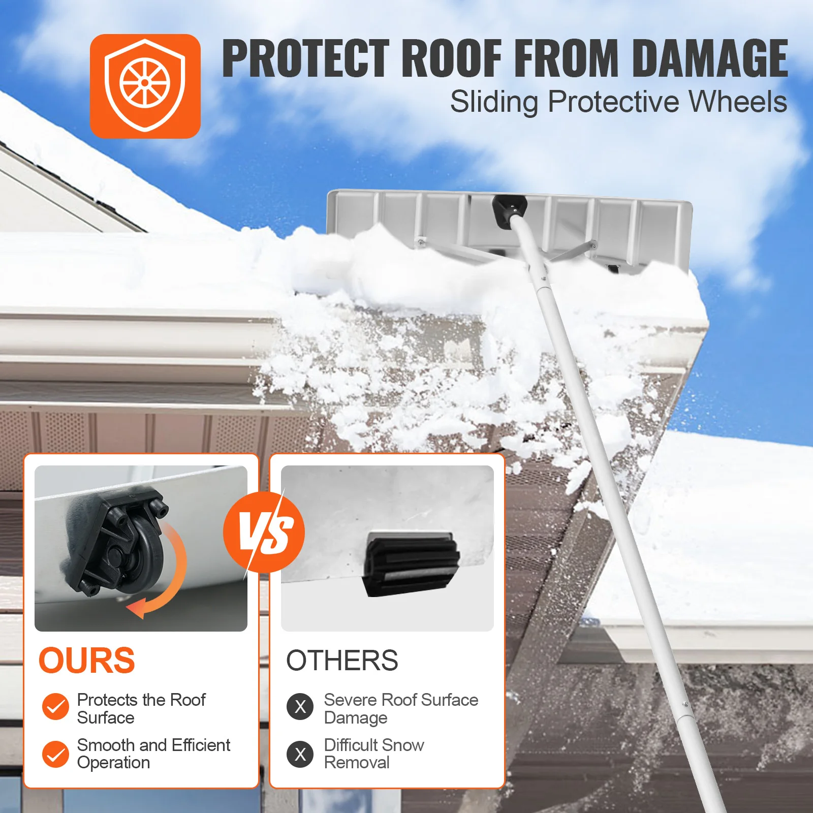 VEVOR Snow Roof Rake 25" Blade Snow Removal Tool 21ft Aluminium Roof Shovel W/anti-Slip Handle for House Roof Snow &Protection 5
