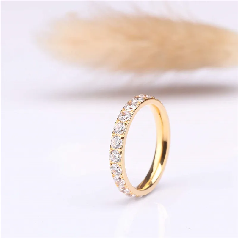 TIGRADE 18K Gold Plated Rings for Women Pure Titanium 3mm Ring Cubic Zirconia Anniversary Engagement Wedding Band anillos mujer 2