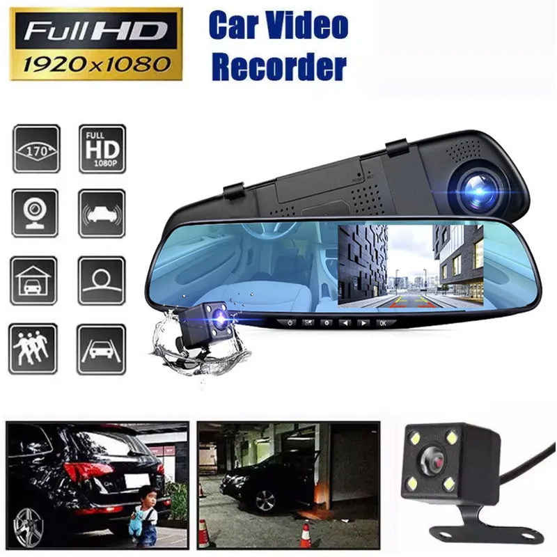 4.3 inch dash cam highdefinition dual lens 1080P car rearview mirror