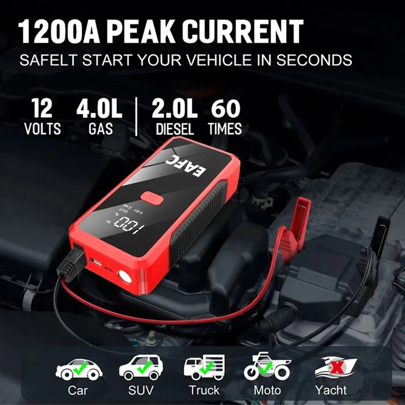 1200A/600A Portable Auto Jump Starter Power Bank Starting Device For 12V 4.0L 3.0L Emergency Car Battery Booster Starter Charger