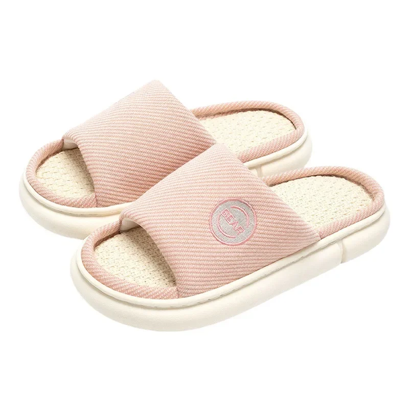 Couples Home Cotton Linen Slippers Women Indoor Bedroom Soft Slides Comfortable Men House Shoes Non-slip Breathable Flats 5