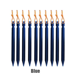 10-Pack Heavy Duty Aluminum Tent Stakes with Reflective Cords (Blue)